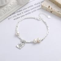 Sterling Silver Bracelets, 925 Sterling Silver, with Plastic Pearl, with 1.18inch extender chain, bright silver color plated, fashion jewelry & for woman Approx 6.3 Inch 