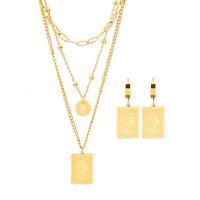 Titanium Steel Jewelry Set, with 1.97inch extender chain, plated, three layers & for woman, golden, 19*13mm,32*12mm Approx 15.75 Inch, Approx 17.32 Inch, Approx 19.29 Inch 