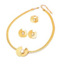Titanium Steel Jewelry Set, Stud Earring & finger ring & necklace, with 1.97inch extender chain, plated, three pieces & for woman, golden Approx 16.54 Inch 