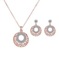 Rhinestone Zinc Alloy Jewelry Set, earring & necklace, rose gold color plated, 2 pieces & for woman & with rhinestone, rose gold color, 32*24mm,35*24mm Approx 15.75 Inch 