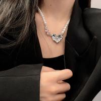 Cubic Zirconia Zinc Alloy Jewelry Sets, with Plastic Pearl, plated & micro pave cubic zirconia & for woman, silver color [