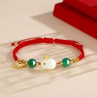 Jade Bracelets, 925 Sterling Silver, with Cotton Thread & Hetian Jade & Green Agate, fashion jewelry & for woman Approx 8.66 Inch [