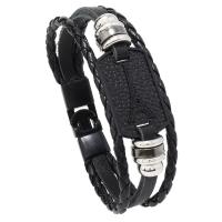 PU Leather Cord Bracelets, with Copper Coated Plastic & Zinc Alloy, Eiffel Tower, handmade, vintage & for man, black cm 