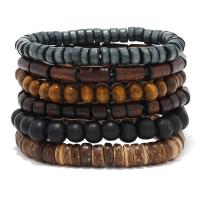 Wrap Bracelets, Wood, with Coco & Elastic Thread, handmade, 6 pieces & vintage & for man cm 