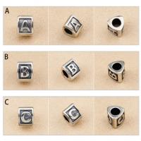Thailand Sterling Silver European Alphabet Beads, with letter pattern & without troll & mixed Approx 5mm 