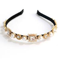 Hair Bands, Zinc Alloy, with Glass Rhinestone & Plastic Pearl, gold color plated, Baroque style & for woman 130mm, 10mm [