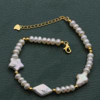 Cultured Freshwater Pearl Brass Bracelet, with Brass, with 5cm extender chain, fashion jewelry & for woman, white Approx 16 cm [