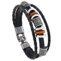 PU Leather Cord Bracelets, with Wood & Copper Coated Plastic & Zinc Alloy, handmade, vintage & for man Approx 21 cm 