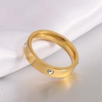Titanium Steel Finger Ring, gold color plated, fashion jewelry & for woman & with rhinestone [