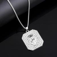 Rhinestone Zinc Alloy Necklace, with 304 Stainless Steel Chain, Lion, plated, fashion jewelry & with rhinestone, silver color cm [
