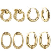Edelstahl Hoop Ohrringe, 304 Edelstahl, 14 K vergoldet, verschiedene Stile für Wahl & für Frau, 14-30mm, verkauft von Paar