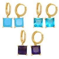Cubic Zirconia Micro Pave Brass Earring, with Gemstone, Square, plated, fashion jewelry & micro pave cubic zirconia 