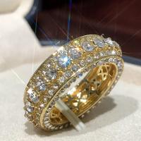 Anillo de dedo de aleación de Zinc, chapado, unisexo & diverso tamaño para la opción & micro arcilla de diamantes de imitación, dorado, Vendido por UD