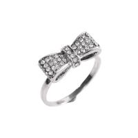 Rhinestone Zinc Alloy Finger Ring, Bowknot, plated & micro pave rhinestone & for woman, silver color 