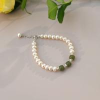 Cultured Freshwater Pearl Brass Bracelet, with Hetian Jade & Brass, with 3cm extender chain, fashion jewelry & for woman 5-5.5mm,6-7mm Approx 15.5 cm 
