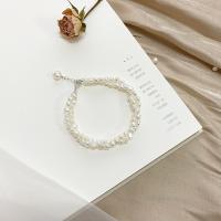 Cultured Freshwater Pearl Brass Bracelet, with Brass, fashion jewelry & for woman, white, 4-5mm [