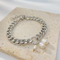 Cultured Freshwater Pearl Bracelets, 304 Stainless Steel, with Freshwater Pearl, with 35MM extender chain, plated, fashion jewelry & for woman Approx 165 mm [