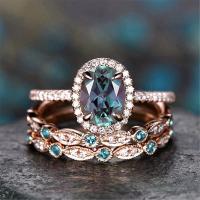 Anillo de dedo de aleación de Zinc, Joyería & para mujer & con diamantes de imitación, color de rosa dorada, Vendido por Set