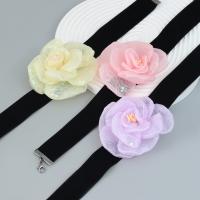 Fashion Choker Necklace, Cloth, with Lace & Zinc Alloy, with 4.52inch extender chain, Flower, handmade, fashion jewelry & for woman Approx 12.79 Inch 
