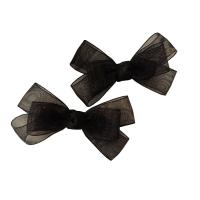 Alligator Hair Clip, Spun Silk, with Iron, Bowknot, 2 pieces & for children, black, 75mm [