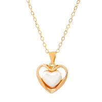 Plastic Pearl Necklace, Zinc Alloy, with Plastic Pearl, with 5CM extender chain, Heart, plated, for woman Approx 47 cm 