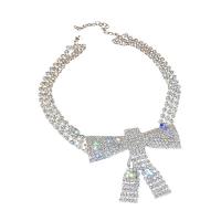 Fashion Choker Necklace, Zinc Alloy, Bowknot, plated, for woman & with rhinestone, silver color Approx 39.4 cm 