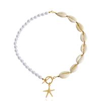 Shell Necklace, Plastic Pearl, with Shell & Zinc Alloy, Starfish, gold color plated, Bohemian style & for woman Approx 16.77 Inch [