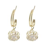 Cubic Zircon Brass Earring, Geometrical Pattern, gold color plated, for woman & with cubic zirconia & hollow 