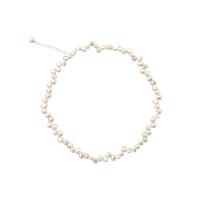 Freshwater Pearl Brass Necklace, with Brass, fashion jewelry  & for woman, white, 4-5mm,5-5.5mm 