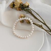 Pulseras de la perla, Perlas cultivadas de agua dulce, Joyería & longitud diferente para la opción & para mujer, Blanco, 6-7mm, Vendido por UD