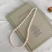 Freshwater Pearl Brass Necklace, with Brass, fashion jewelry & for woman, white, 8-9mm 