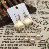 Zinc Alloy Clip Earring, with Plastic Pearl, gold color plated, fashion jewelry & for woman & frosted, white, 50-80mm 