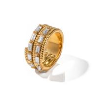Cubic Zirconia anillo de dedo de acero inoxidable, acero inoxidable 304, 18K chapado en oro, diverso tamaño para la opción & micro arcilla de zirconia cúbica & para mujer, dorado, 8.7mm, Vendido por UD