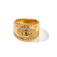 Evil Eye Jewelry Finger Ring, 304 Stainless Steel, 18K gold plated & micro pave cubic zirconia & for woman, golden, 15.6mm 