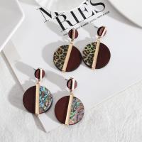Abalone Shell Earring, Zinc Alloy, with Abalone Shell & Wood, fashion jewelry & for woman [