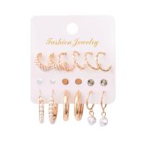 Plastic Pearl Zinc Alloy Earring, with Plastic Pearl, plated, nine pieces & for woman & with rhinestone 