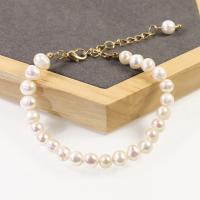 Zinc Alloy Pearl Bracelets, Freshwater Pearl, with Zinc Alloy, with 5cm extender chain, high quality plated, fashion jewelry & for woman, white, 8mm Approx 17 cm [