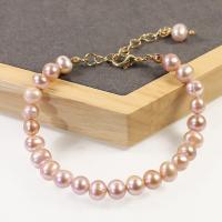 Zinc Alloy Pearl Bracelets, Freshwater Pearl, with Zinc Alloy, with 5cm extender chain, high quality plated, fashion jewelry & for woman, purple, 8mm Approx 17 cm 