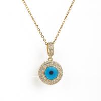 Evil Eye Jewelry Necklace, 304 Stainless Steel, plated, fashion jewelry & micro pave cubic zirconia & for woman, golden Approx 15.75 Inch 