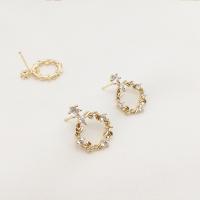 Brass Earring Stud Component, plated, DIY & micro pave cubic zirconia, golden [