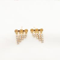 Brass Earring Stud Component, with Plastic Pearl, plated, DIY & micro pave cubic zirconia, golden [