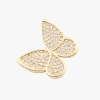 Cubic Zirconia Micro Pave Sterling Silver Pendant, 925 Sterling Silver, Butterfly, real gold plated, DIY & micro pave cubic zirconia, gold Approx 3mm 