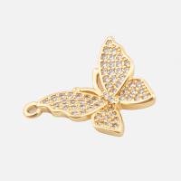 Cubic Zirconia Micro Pave Sterling Silver Pendant, 925 Sterling Silver, Butterfly, real gold plated, DIY & micro pave cubic zirconia, gold Approx 1.5mm 