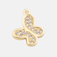 Cubic Zirconia Micro Pave Sterling Silver Pendant, 925 Sterling Silver, Butterfly, real gold plated, DIY & micro pave cubic zirconia, gold Approx 1mm 