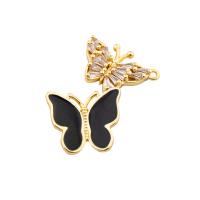 Cubic Zirconia Micro Pave Sterling Silver Pendant, 925 Sterling Silver, Butterfly, real gold plated, DIY & micro pave cubic zirconia & enamel Approx 2mm 