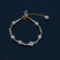 Cultured Freshwater Pearl Brass Bracelet, with Crystal & Brass, with 5cm extender chain, fashion jewelry & for woman, 3-4mm,6-7mm Approx 16 cm 