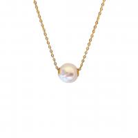 Collier de perles naturel, perles Akoya cultivées, avec laiton, Plaqué or 18K, bijoux de mode & pour femme, 7.5-8mm Environ 45 cm, Vendu par PC