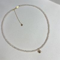 Freshwater Pearl Brass Necklace, with Brass, fashion jewelry & for woman, white, 3-4mm Approx 45 cm 