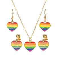 Enamel Zinc Alloy Jewelry Sets, earring & necklace, with 2.76inch extender chain, plated & for woman, rainbow colors Approx 16.54 Inch 