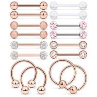 304 Stainless Steel Body Piercing Jewelry Set, Vacuum Ion Plating, 16 pieces & Unisex [